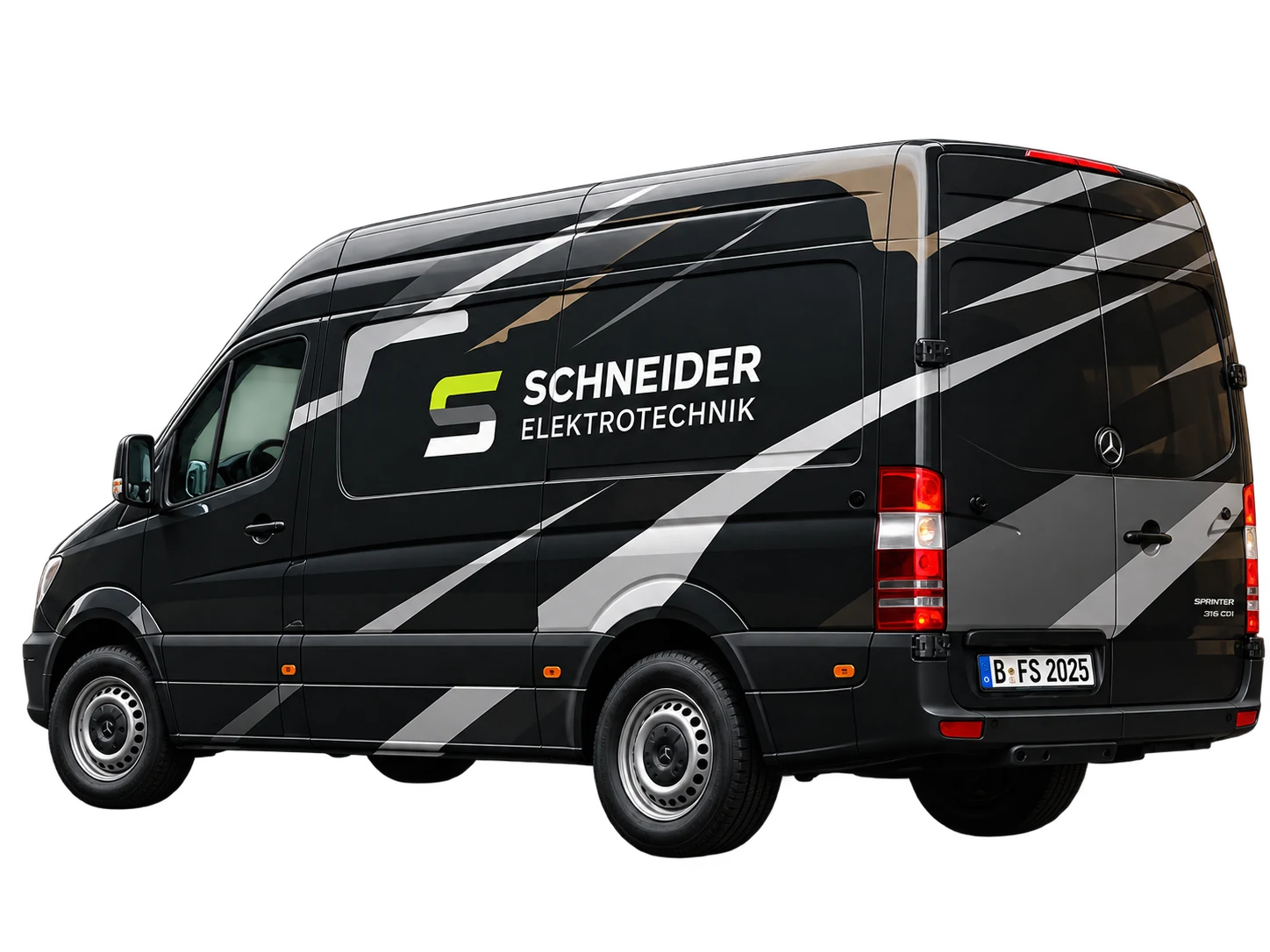 Fiktive Fahrzeugdesign-Konzeptstudie eines schwarzen Transporters
