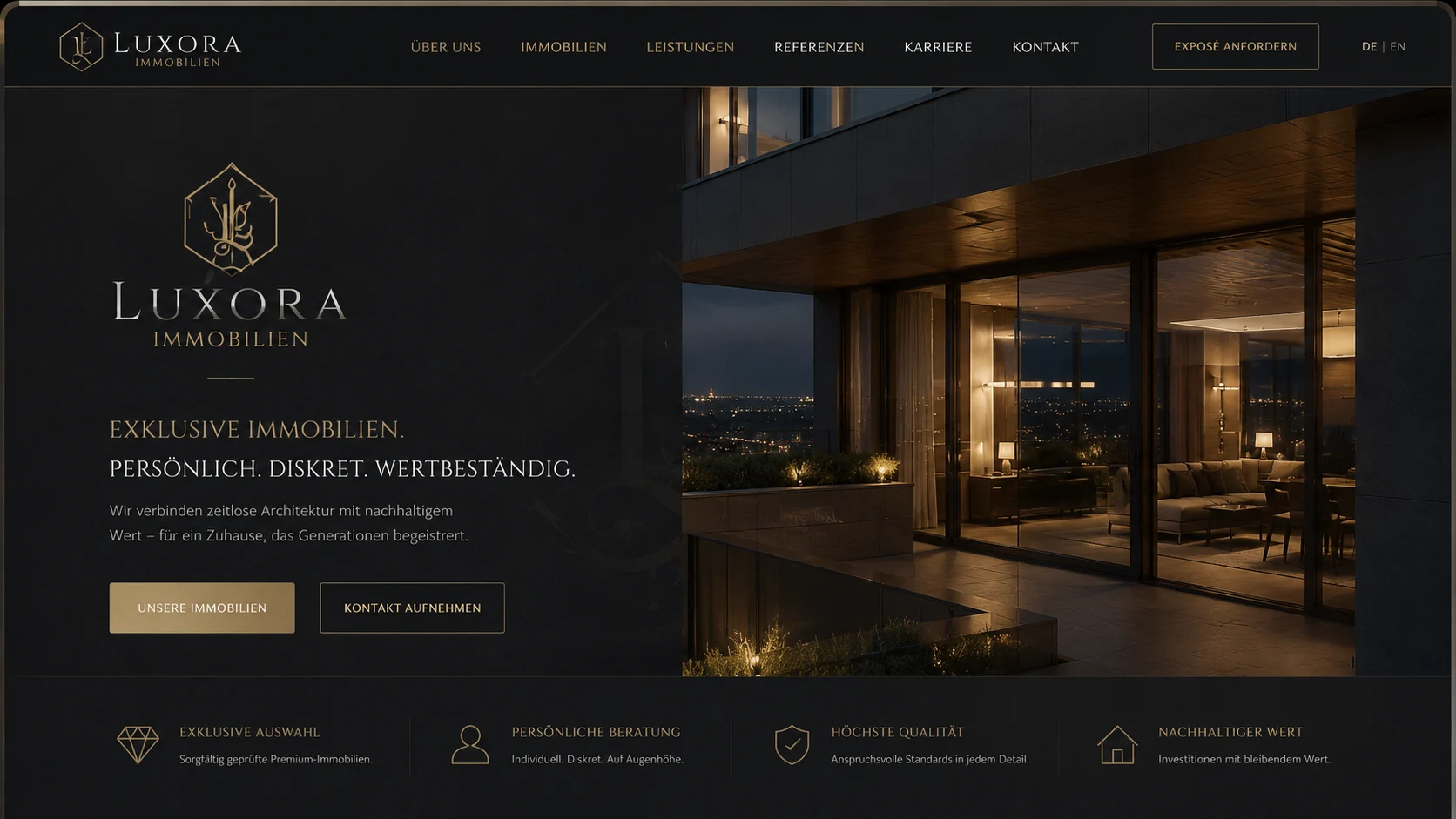 Fiktive digitale Markenanwendung Luxora Immobilien